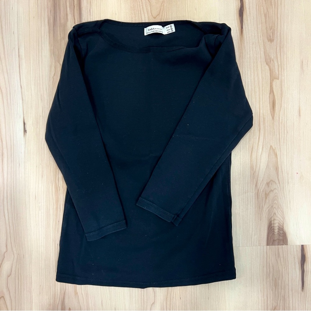 Zara Basics Long Sleeve Black Top Size Medium